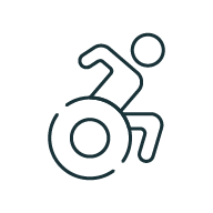 Physical icon - person in wheelchair zooming along!