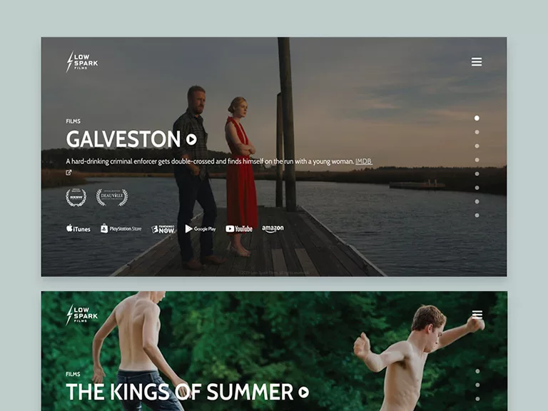 Low Spark films website home screens.